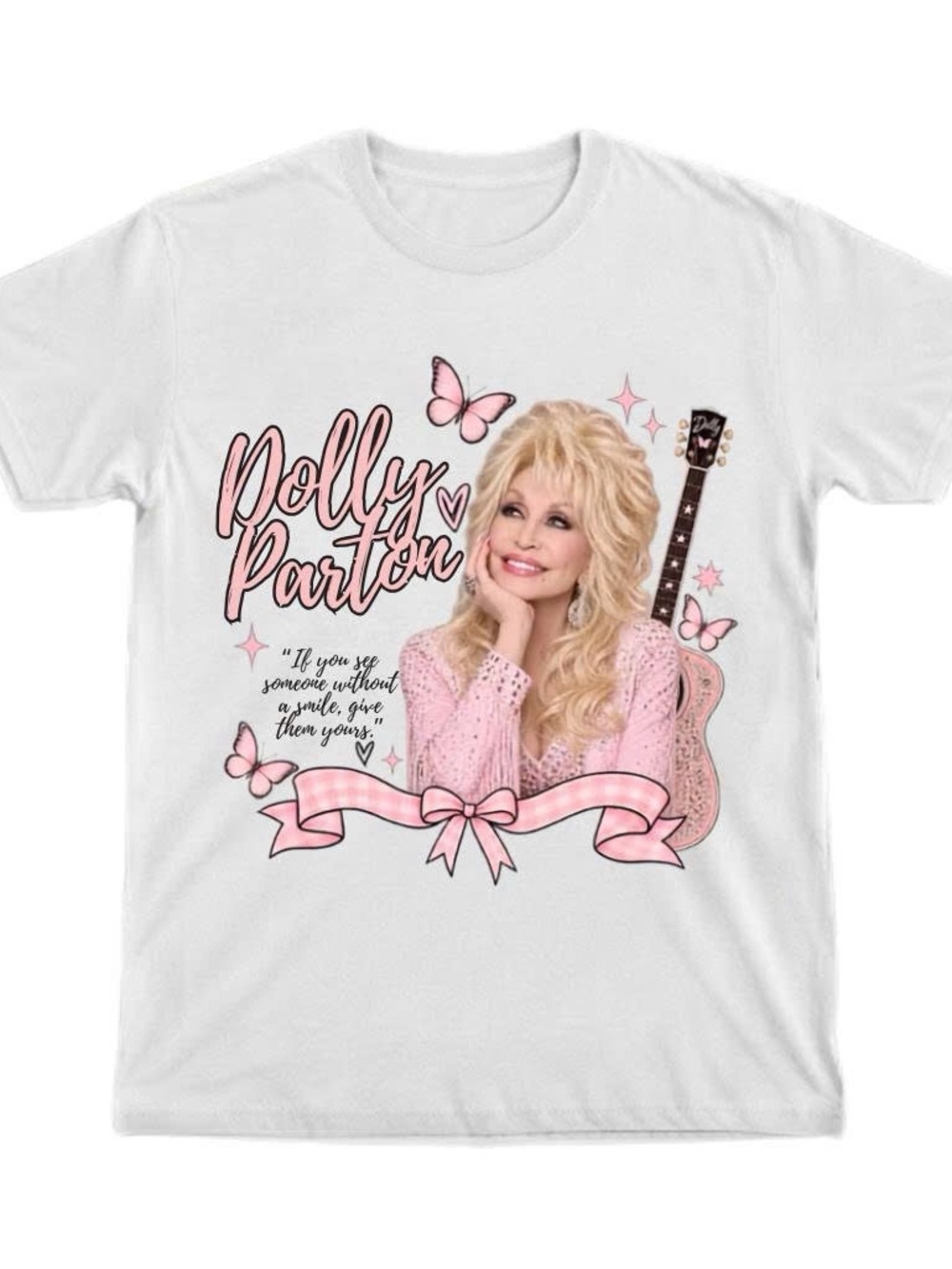 Gildan Shirt White Dolly Parton Pink Graphic Tee